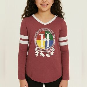 Harry Potter Hogwarts School Tshirt Girls 11/13 L/S Maroon Ringer Hermione Grang